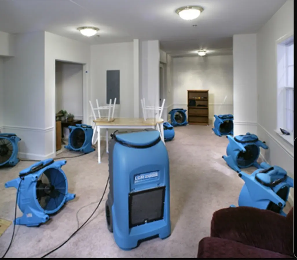 Air movers and dehumidifier setup for Water Damage Restoration in Running Springs